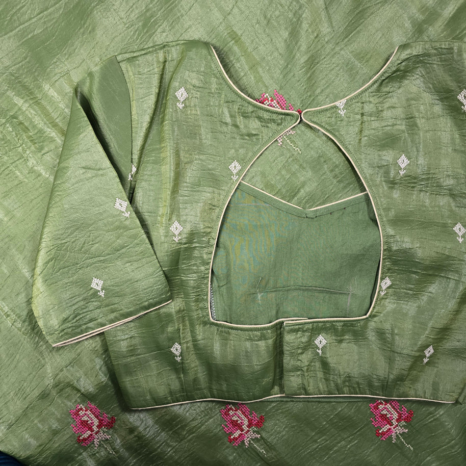 Sage Green Crush Organza Saree with Matching Blouse