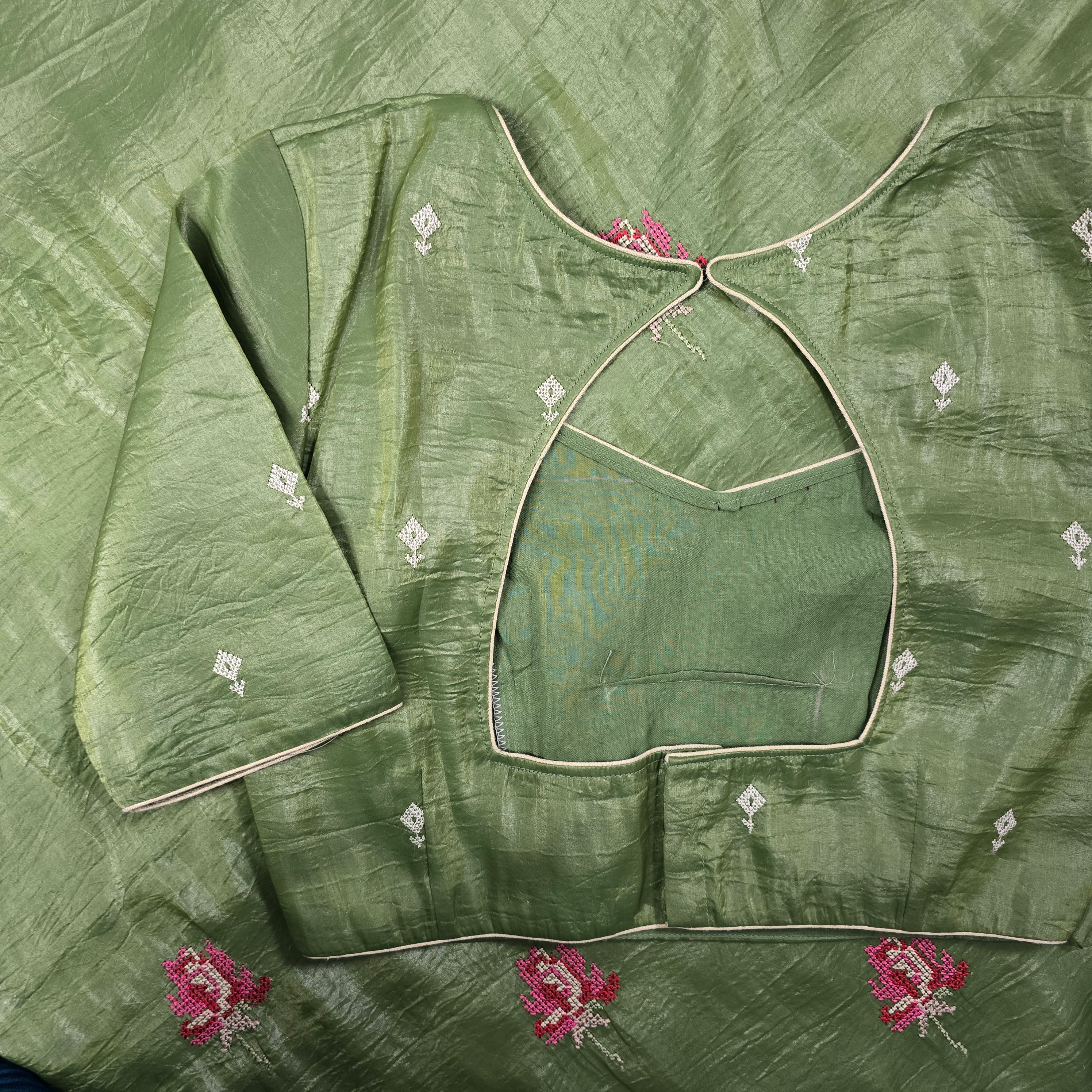 Sage Green Crush Organza Saree with Matching Blouse