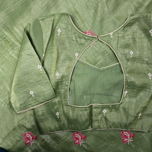 Sage Green Crush Organza Saree with Matching Blouse