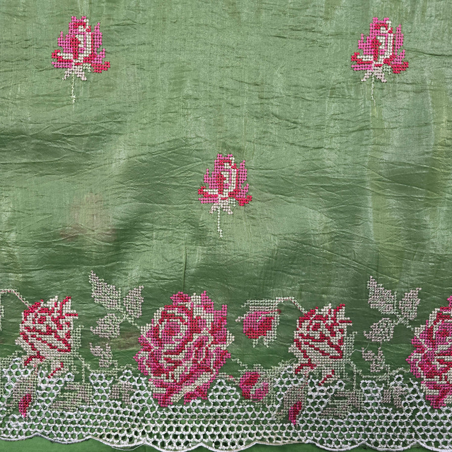 Sage Green Crush Organza Saree with Matching Blouse