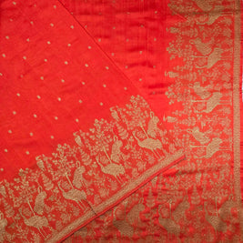Burnt Orange Tusser Georgette Saree With Green Blouse