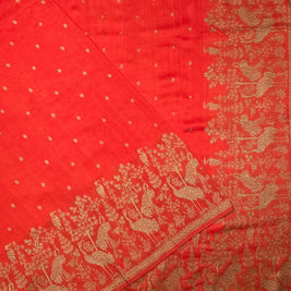Burnt Orange Tusser Georgette Saree With Green Blouse
