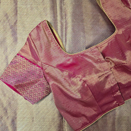 Gold Semi Kanchi Saree With Pink Blouse