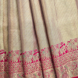 Gold Semi Kanchi Saree With Pink Blouse