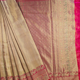 Gold Semi Kanchi Saree With Pink Blouse