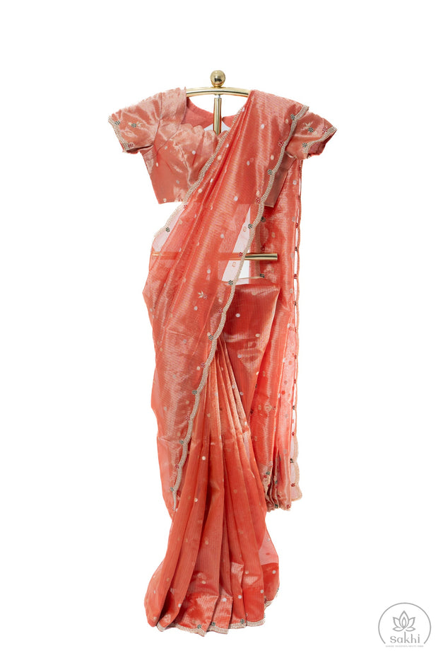 Red Kota Tissue Saree with Matching Blouse