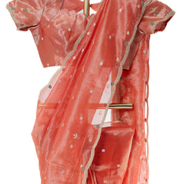 Red Kota Tissue Saree with Matching Blouse