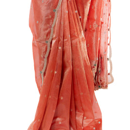 Red Kota Tissue Saree with Matching Blouse