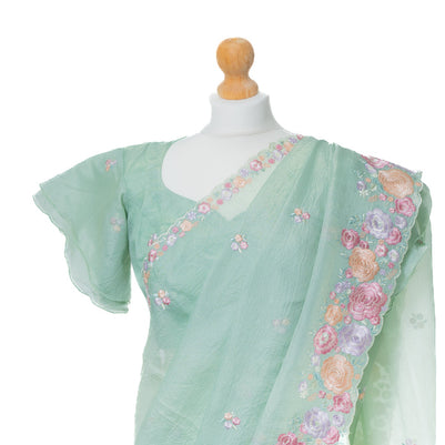 Green Crush Chiffon Saree with Embroidery