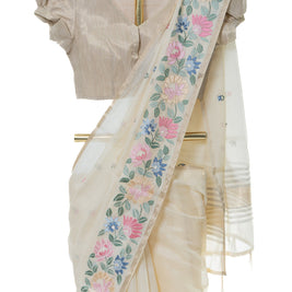 Off-White Linen Organza Saree with Matching Blouse