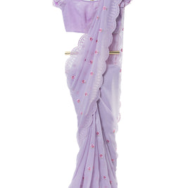 Lilac Crush Chiffon Saree with Delicate Threaded Scallop Border
