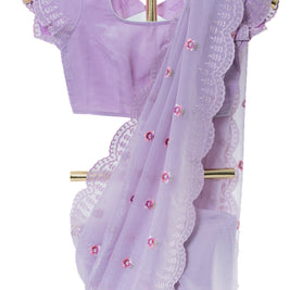Lilac Crush Chiffon Saree with Delicate Threaded Scallop Border