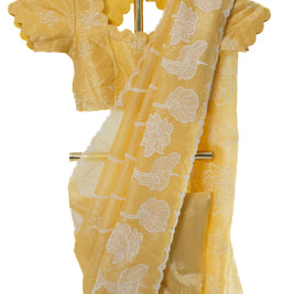 Yellow Crush Crape Saree with Matching Blouse