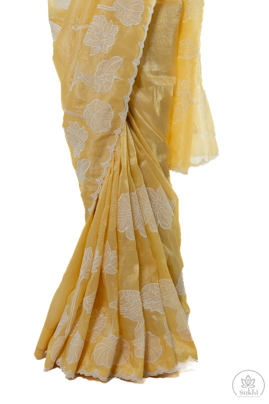 Yellow Crush Crape Saree with Matching Blouse