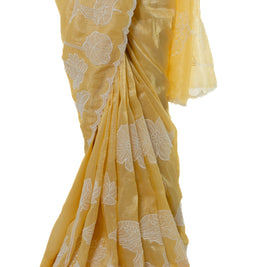 Yellow Crush Crape Saree with Matching Blouse
