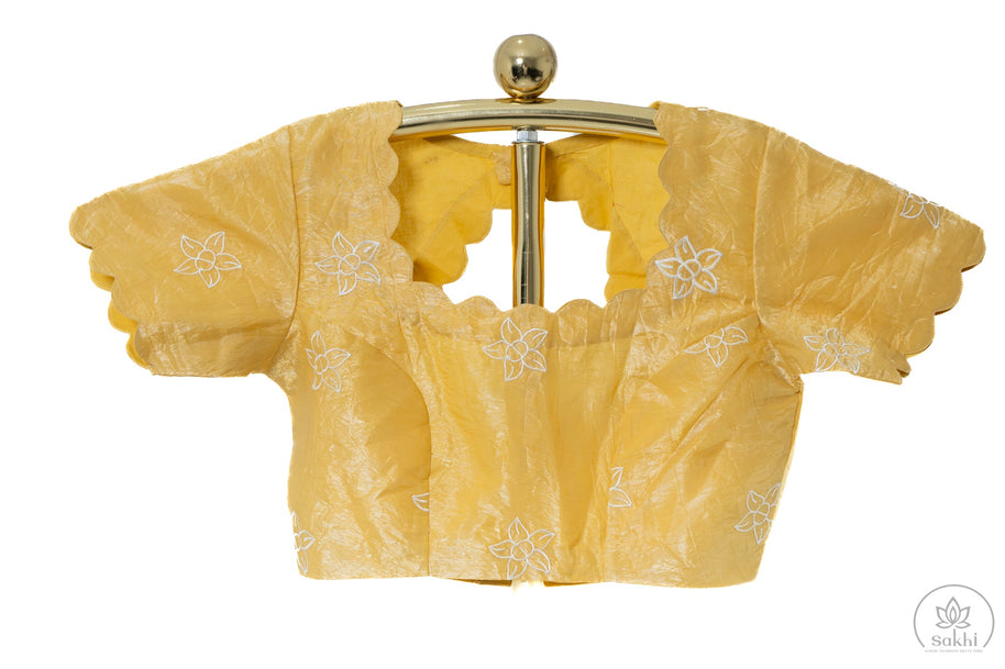 Yellow Crush Crape Saree with Matching Blouse
