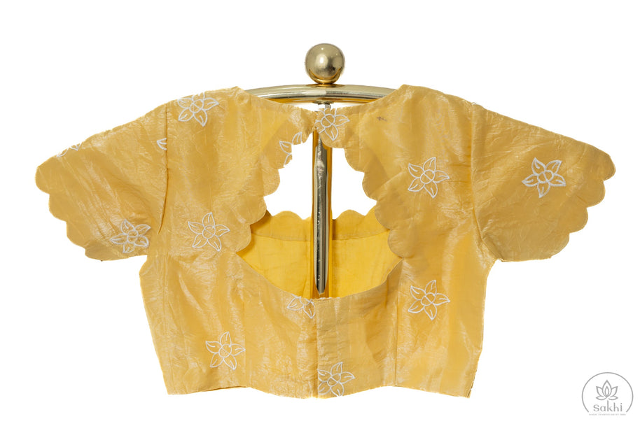Yellow Crush Crape Saree with Matching Blouse