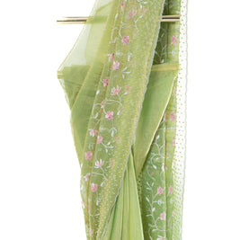 Green Crush Chiffon Saree with Matching Blouse