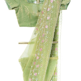 Green Crush Chiffon Saree with Matching Blouse