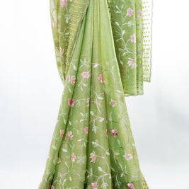 Green Crush Chiffon Saree with Matching Blouse