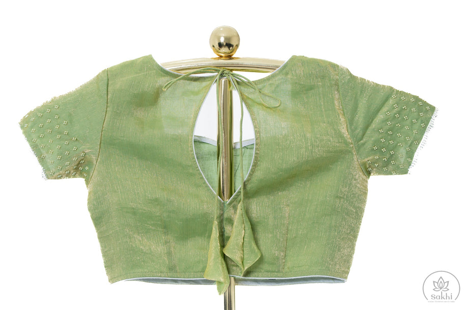 Green Crush Chiffon Saree with Matching Blouse