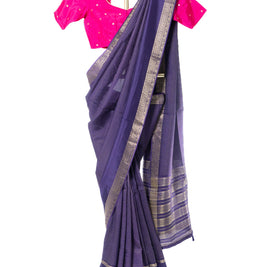 Purple Maslin Silk Saree with Pink Blouse