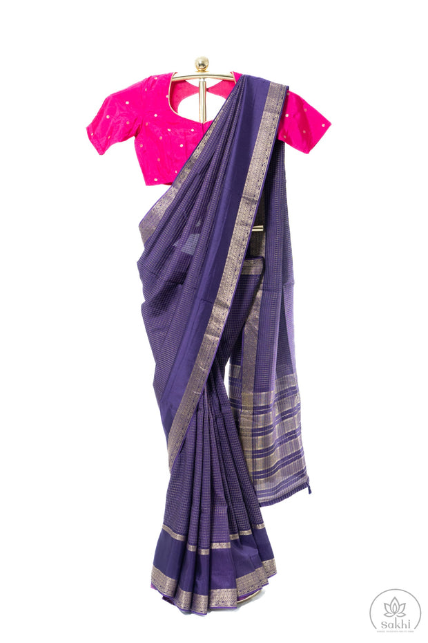 Purple Maslin Silk Saree with Pink Blouse