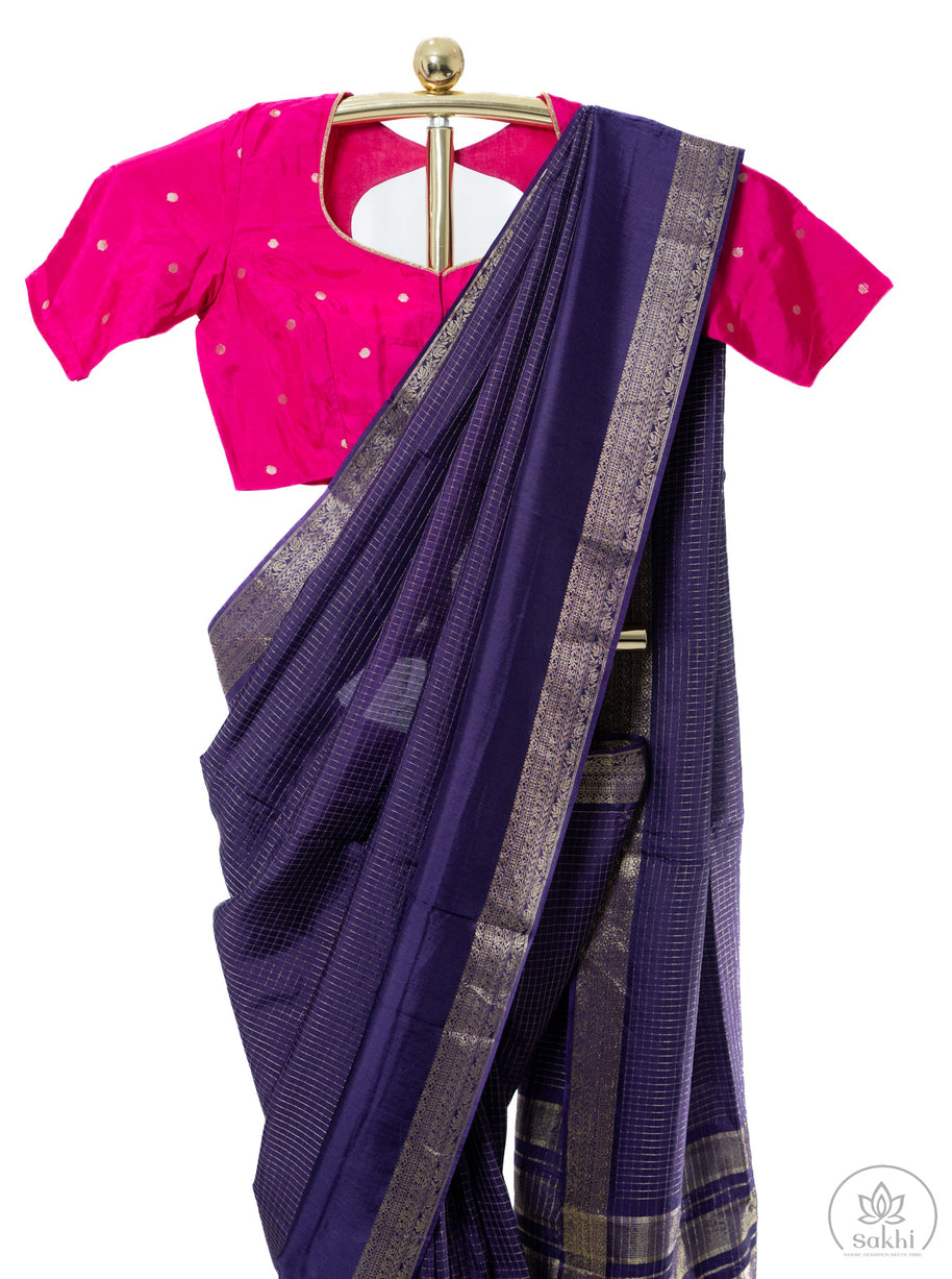 Purple Maslin Silk Saree with Pink Blouse