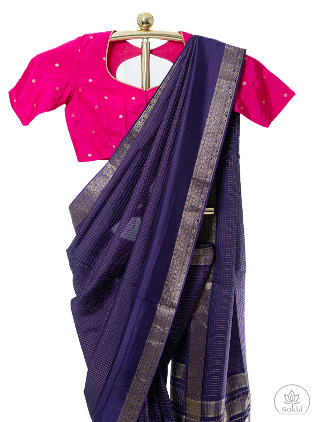 Purple Maslin Silk Saree with Pink Blouse