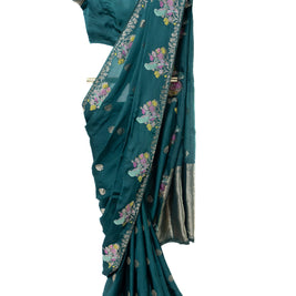 Dark Green Mashru Saree with Matching Blouse