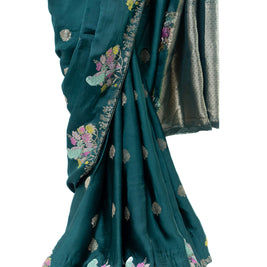 Dark Green Mashru Saree with Matching Blouse