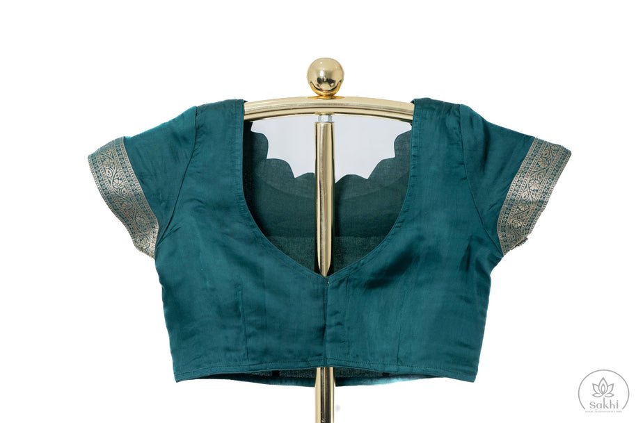Dark Green Mashru Saree with Matching Blouse