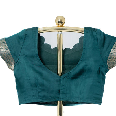 Dark Green Mashru Saree with Matching Blouse