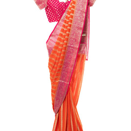Orange Tusser Georgette Saree with Pink Blouse
