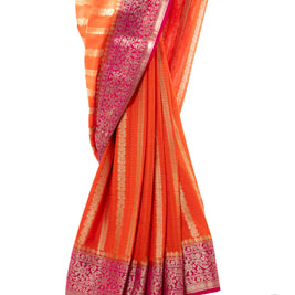 Orange Tusser Georgette Saree with Pink Blouse