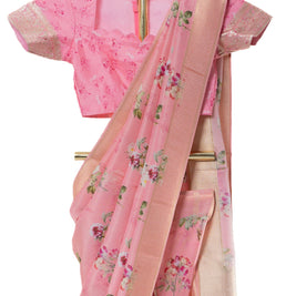 Baby Pink Georgette Saree with Matching Blouse