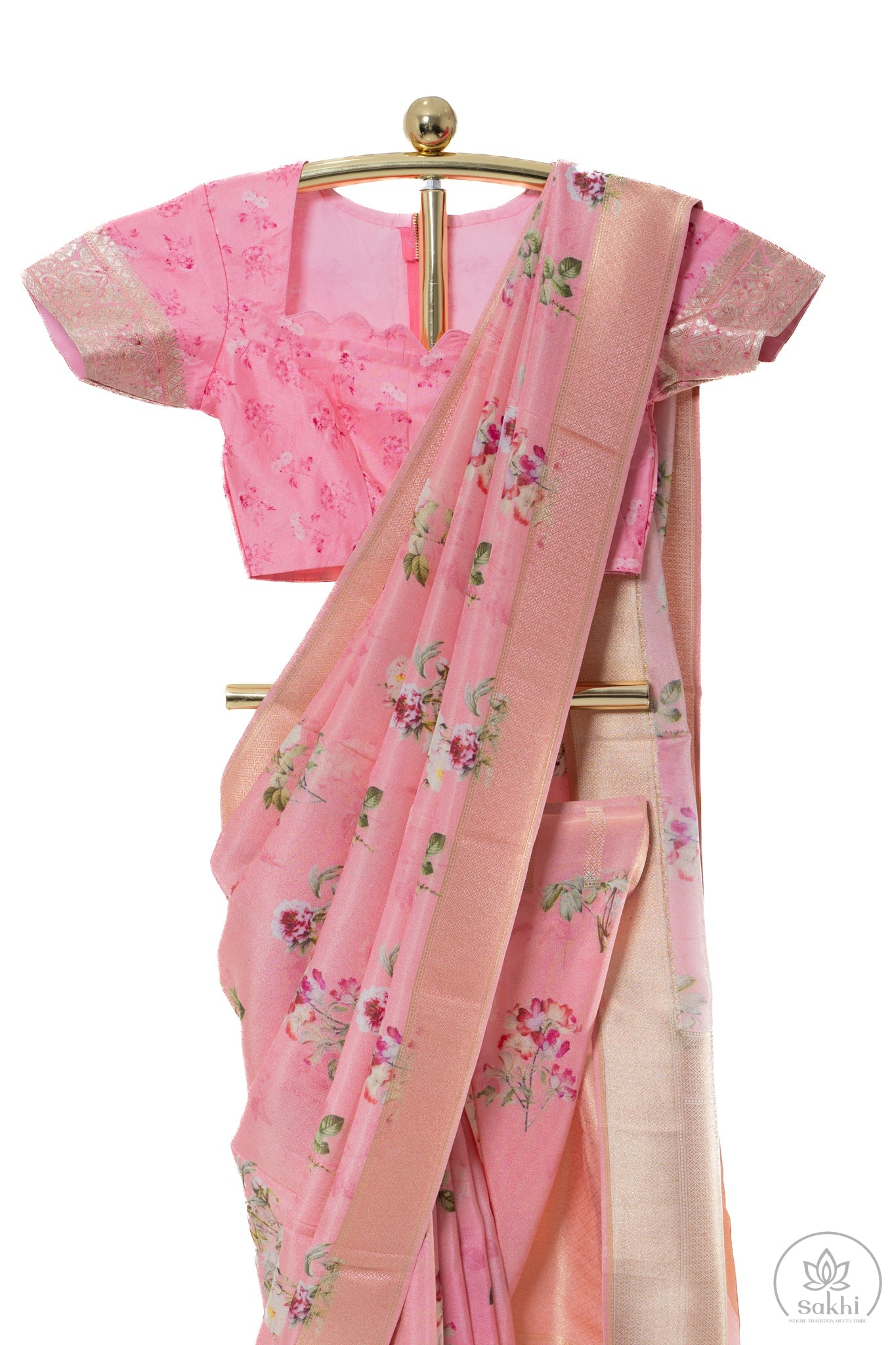 Baby Pink Georgette Saree with Matching Blouse