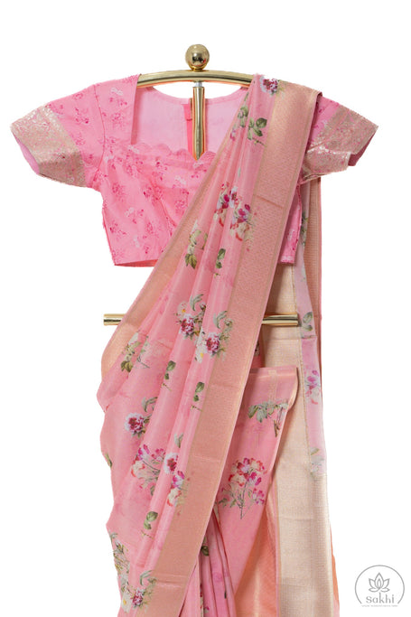 Baby Pink Georgette Saree with Matching Blouse