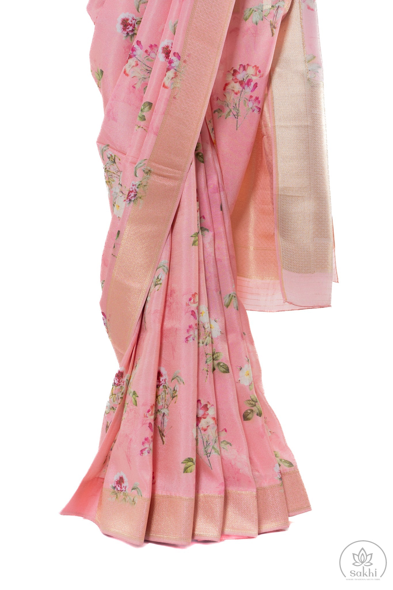 Baby Pink Georgette Saree with Matching Blouse