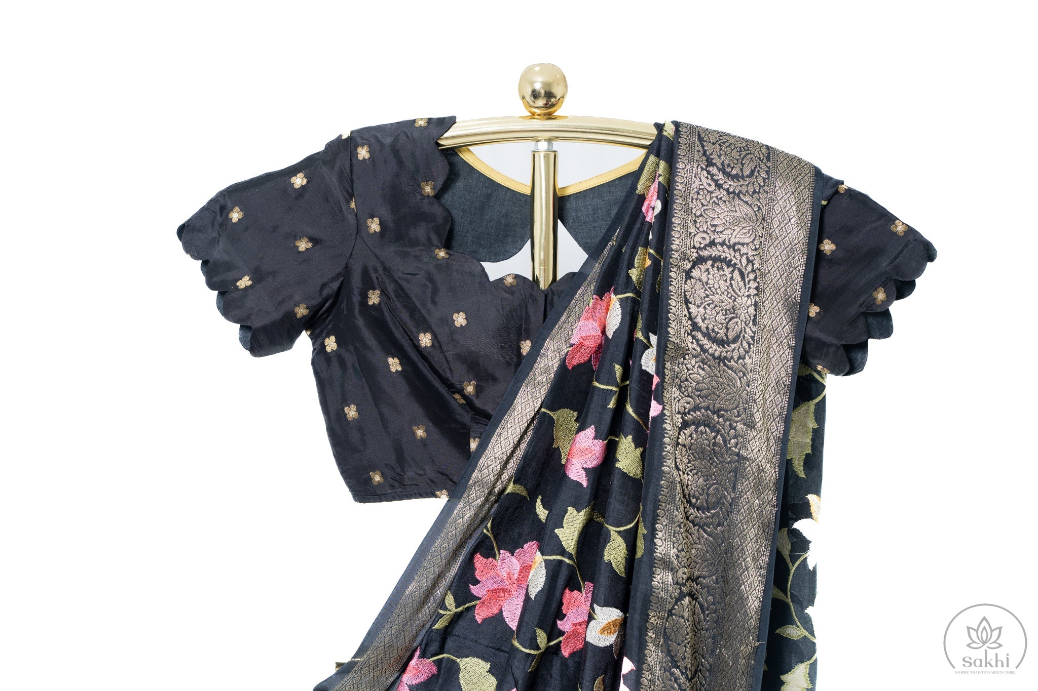 Black Soft Malai Silk Saree with Matching Blouse