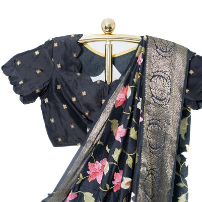 Black Soft Malai Silk Saree with Matching Blouse