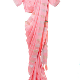 Coral Pink Butter Silk Saree with Matching Blouse
