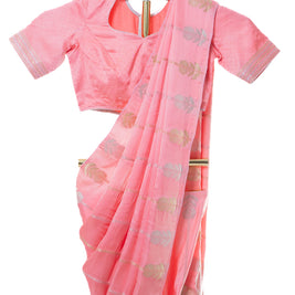 Coral Pink Butter Silk Saree with Matching Blouse