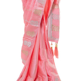 Coral Pink Butter Silk Saree with Matching Blouse