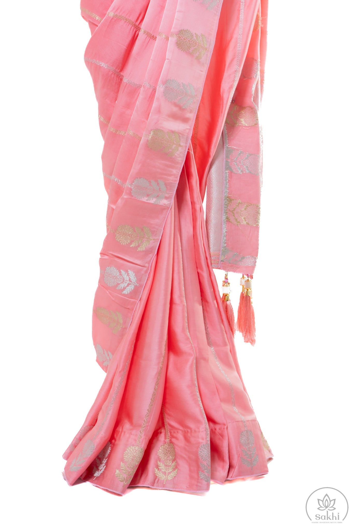 Coral Pink Butter Silk Saree with Matching Blouse