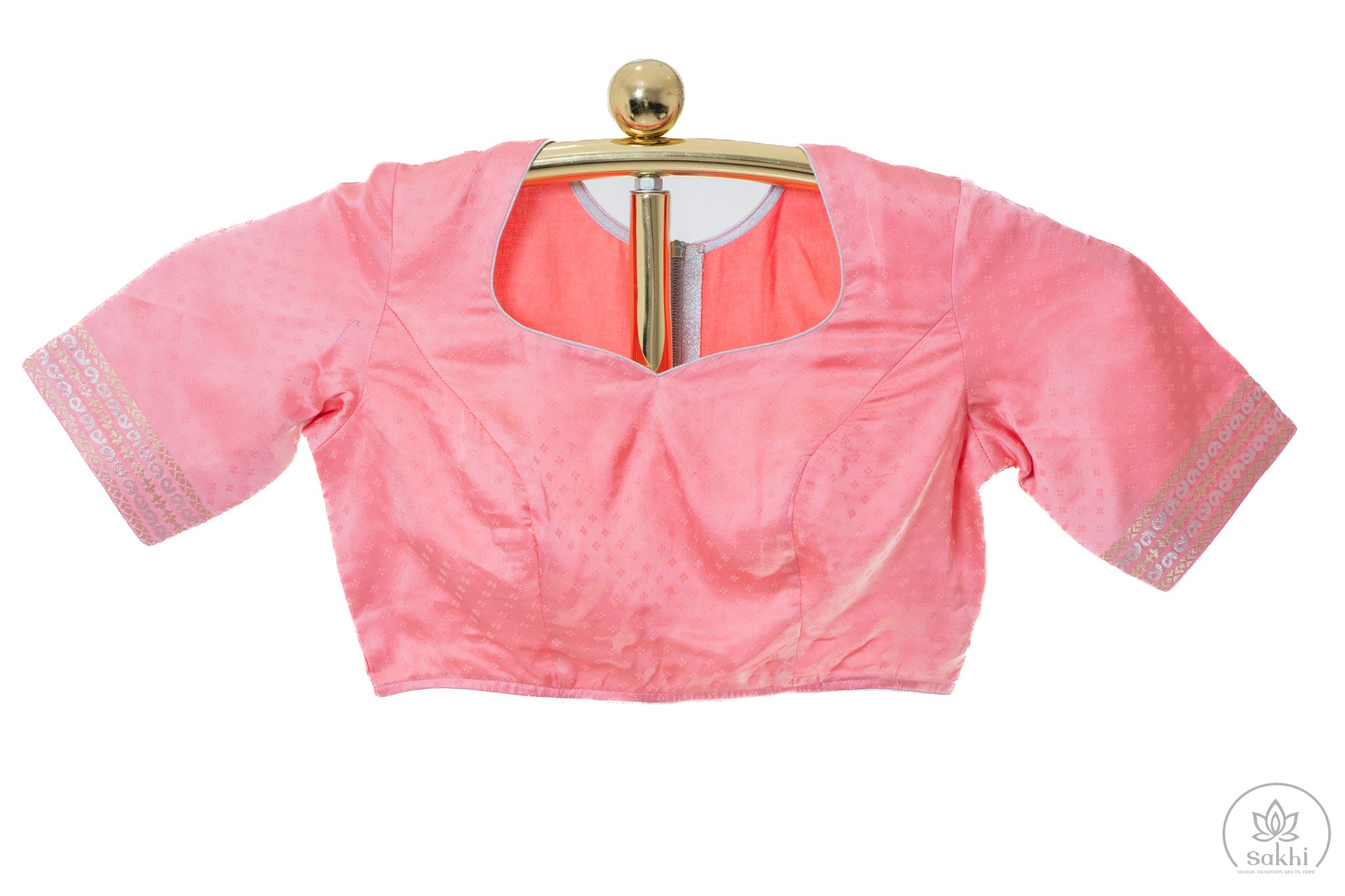 Coral Pink Butter Silk Saree with Matching Blouse