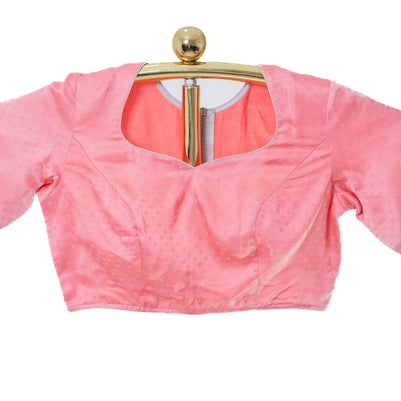 Coral Pink Butter Silk Saree with Matching Blouse