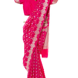 Pink Raw Mango Saree with Matching Blouse