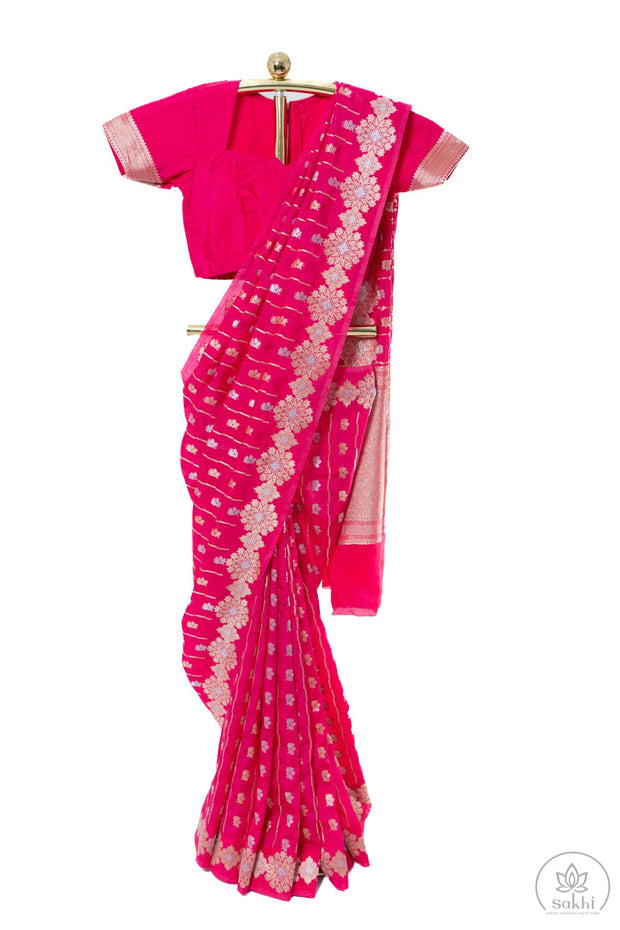 Pink Raw Mango Saree with Matching Blouse