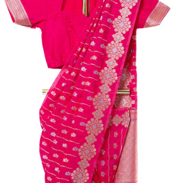 Pink Raw Mango Saree with Matching Blouse